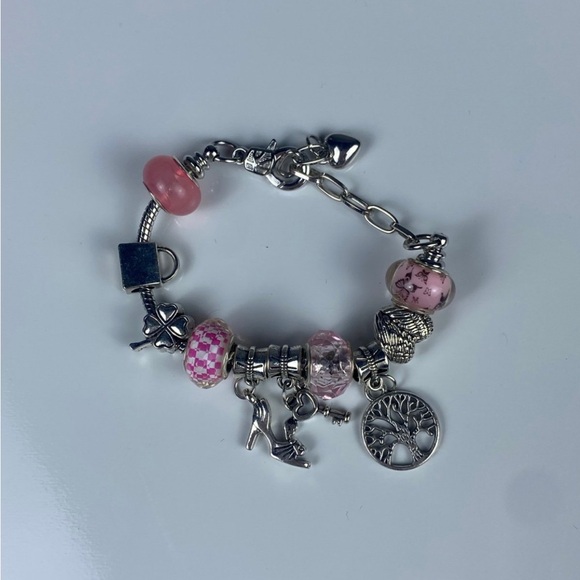 Y2K Silver Charm Bracelet with Pink Beads - Picture 3 of 3
